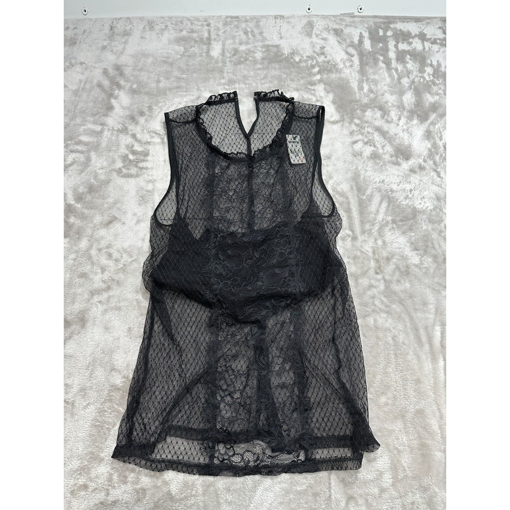 Express Lace Top Womens Size Medium Black Sheer Built In Bra Sleeveless NWT